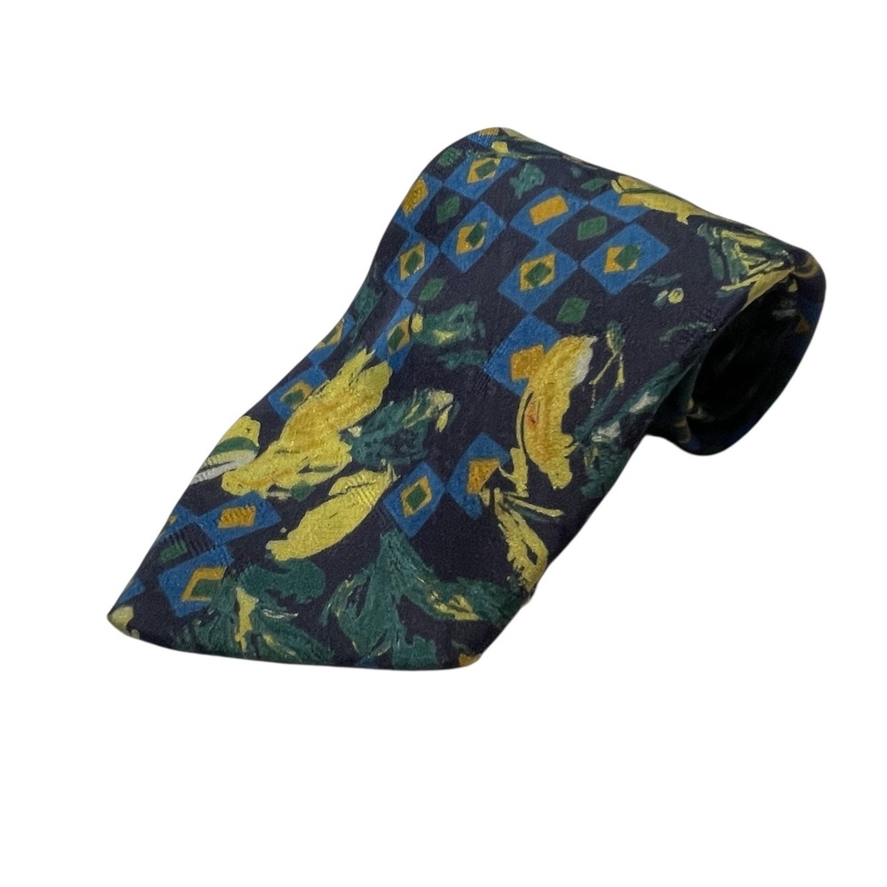 Pal‎ Zileri Tie Made in Italy Geometric Floral Abstract Print Silk Neck Tie Vtg